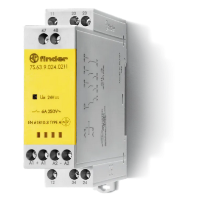 Relay with forced contacts, DIN, 2Z+1R+1AUX 6A, 24V DC, SIL3 7S.63.9.024.0211