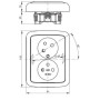 Double socket with safety pins, with screens, with rotated cavity, multiple variants